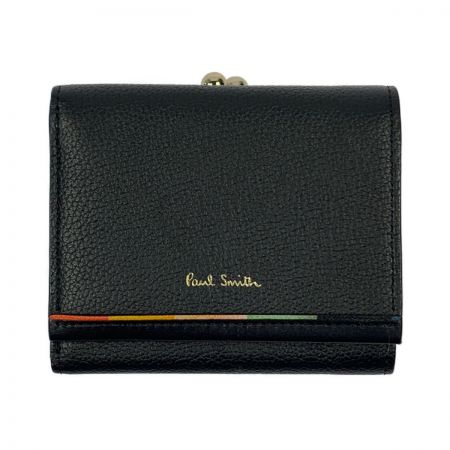  Paul Smith ポールスミス 3つ折り財布　がま口　レイヤードストライプ ブラック