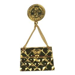 ▽▽ CHANEL シャネル ヴィンテージ ブローチ バッグモチーフ マトラッセ ゴールド Cランク