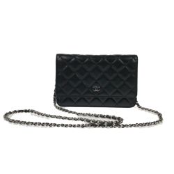 ▽▽ CHANEL シャネル マトラッセ キャビアスキン チェーンウォレット シルバー金具 A33814 ブラック Bランク