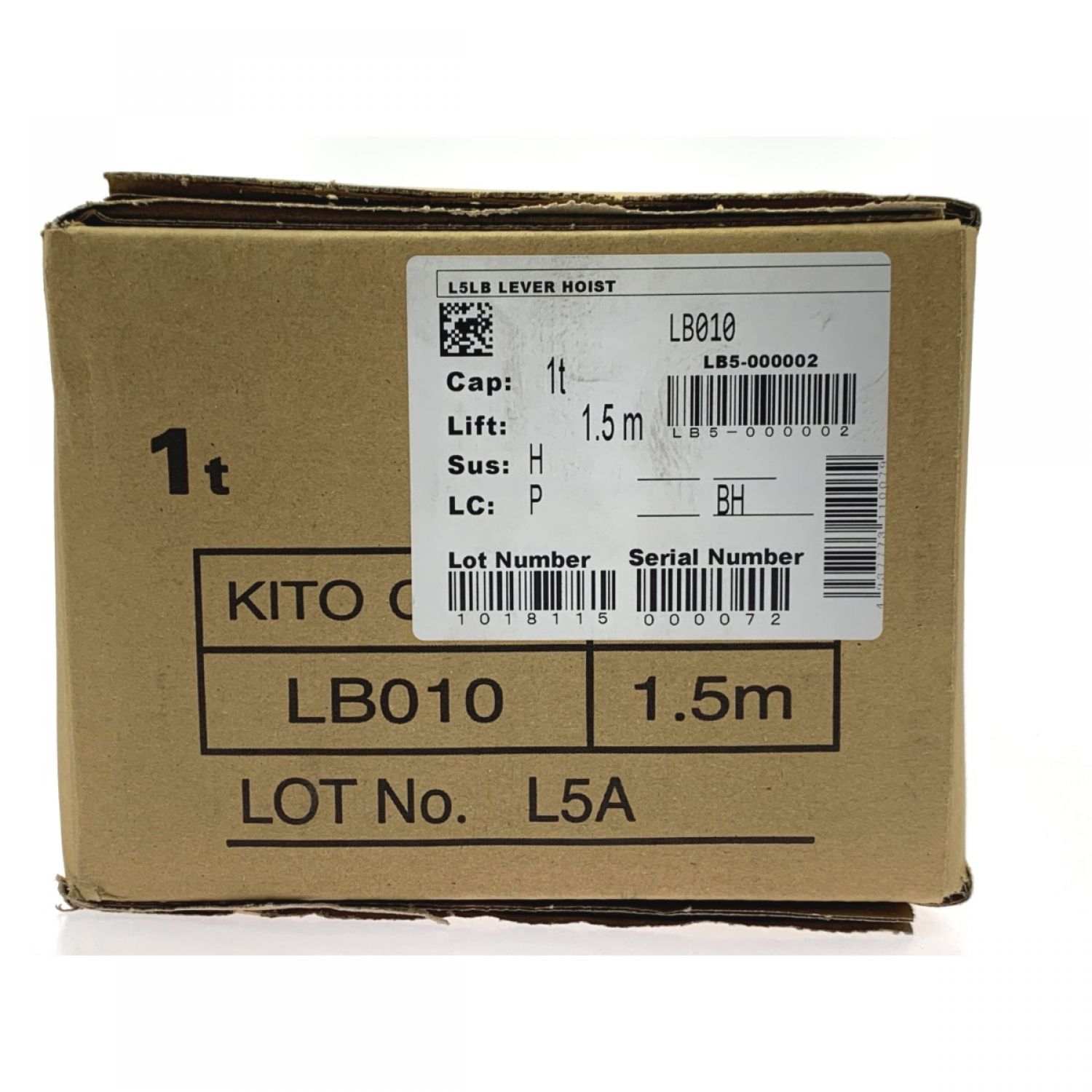 キトー キトーレバーブロックL5形 定格荷重1t 標準揚程1.5m LB010-