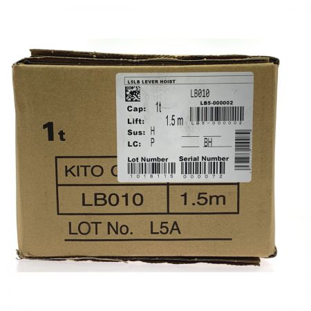  KITO キトー レバーブロック L5形 定格荷重1t 標準揚程1.5m LB010 未開封