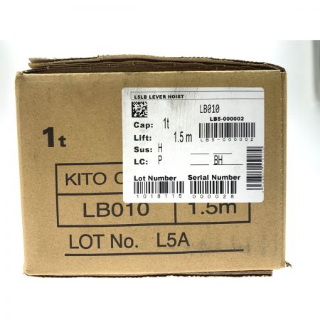  KITO キトー レバーブロック L5形 定格荷重1t 標準揚程1.5m LB010 未開封