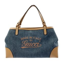 ▽▽ GUCCI グッチ クラフト デニム トートバッグ  348715 ブルー x ブラウン Bランク