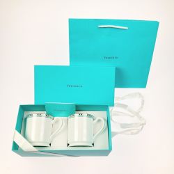 ▽▽ Tiffany & Co. ティファニー プラチナブルーバンド マグカップ ペア 箱付 開封未使用品 Sランク