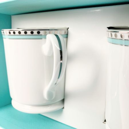  Tiffany & Co. ティファニー プラチナブルーバンド マグカップ ペア 箱付 開封未使用品
