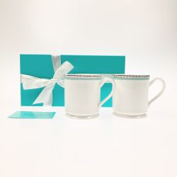 ▽▽ Tiffany & Co. ティファニー プラチナブルーバンド マグカップ ペア 箱付 開封未使用品 Sランク