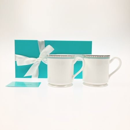  Tiffany & Co. ティファニー プラチナブルーバンド マグカップ ペア 箱付 開封未使用品