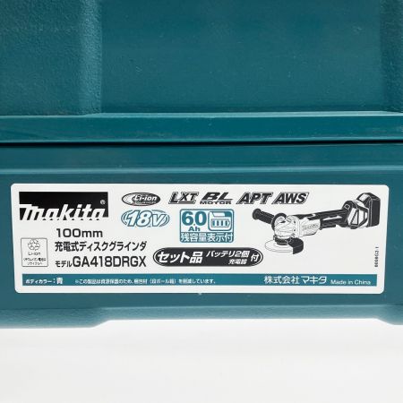  MAKITA マキタ 100mm 充電式ディスクグラインダ 18V 6.0Ah 2023年製 GA418DRGX