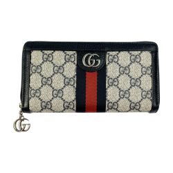 ▽▽ GUCCI グッチ オフィディア GG ジップアラウンドウォレット 523154 ネイビー x ベージュ Bランク
