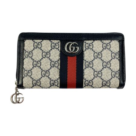  GUCCI グッチ オフィディア GG ジップアラウンドウォレット 523154 ネイビー x ベージュ