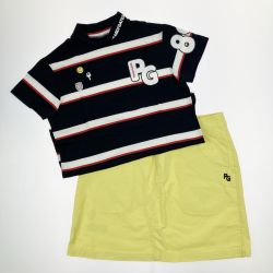 ▽▽ PEARLY GATES パーリーゲイツ レディース ゴルフウェア 紺ボーダーTシャツ イエロー スカートセット Bランク