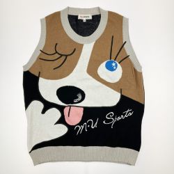 ▽▽  M・U SPORTS レディース ゴルフウェア ドッグ柄 サマーベスト 麻綿 SIZE 42  Bランク