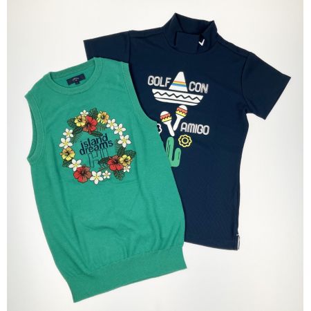  Callaway キャロウェイ レディース モックネック Tシャツ フラワー刺繍 コットンベスト セット