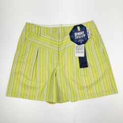 ▽▽ Callaway キャロウェイ レディース ゴルフウェア ストライプ タック ショートパンツ M イエローグリーン 黄緑 開封未使用品 Sランク