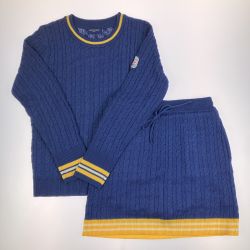 ▽▽ kiss on the green キスオンザグリーン レディース ゴルフウェア ケーブル編 セットアップ サイズ2 ネイビー Bランク