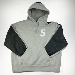 ▽▽ Supreme シュプリーム パーカー  21AW S Logo Split Hooded Sweatsshirt グレー×ライトグレー Mサイズ Bランク