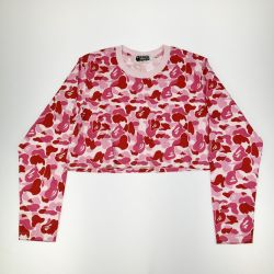 ▽▽ A BATHING APE アベイシングエイプ クロップド丈 Tシャツ サイズ S 001LTJ802004L ピンク Bランク