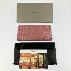 ▽▽ Takano 鎌倉高野 長財布 ラウンドファスナー クロコ型押し エナメル ピンク Aランク