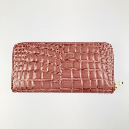  Takano 鎌倉高野 長財布 ラウンドファスナー クロコ型押し エナメル ピンク