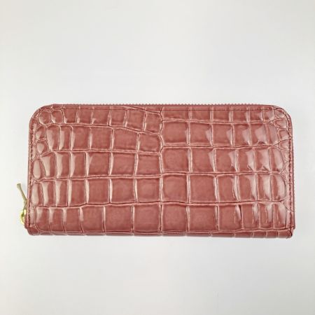  Takano 鎌倉高野 長財布 ラウンドファスナー クロコ型押し エナメル ピンク