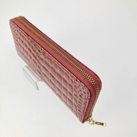  Takano 鎌倉高野 長財布 ラウンドファスナー クロコ型押し エナメル ピンク
