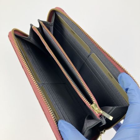  Takano 鎌倉高野 長財布 ラウンドファスナー クロコ型押し エナメル ピンク