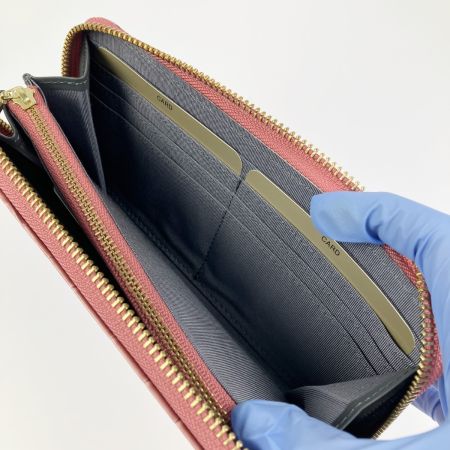  Takano 鎌倉高野 長財布 ラウンドファスナー クロコ型押し エナメル ピンク