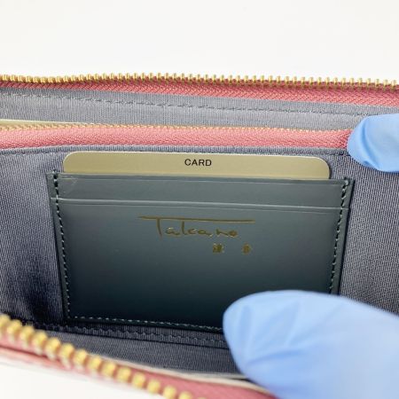  Takano 鎌倉高野 長財布 ラウンドファスナー クロコ型押し エナメル ピンク