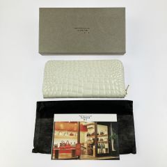  Takano 鎌倉高野 長財布 ラウンドファスナー クロコ型押し エナメル アイボリー系 Aランク