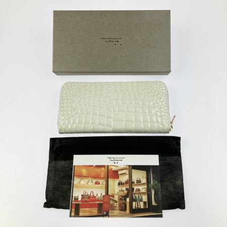  Takano 鎌倉高野 長財布 ラウンドファスナー クロコ型押し エナメル アイボリー系