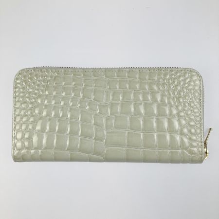  Takano 鎌倉高野 長財布 ラウンドファスナー クロコ型押し エナメル アイボリー系