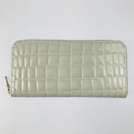  Takano 鎌倉高野 長財布 ラウンドファスナー クロコ型押し エナメル アイボリー系
