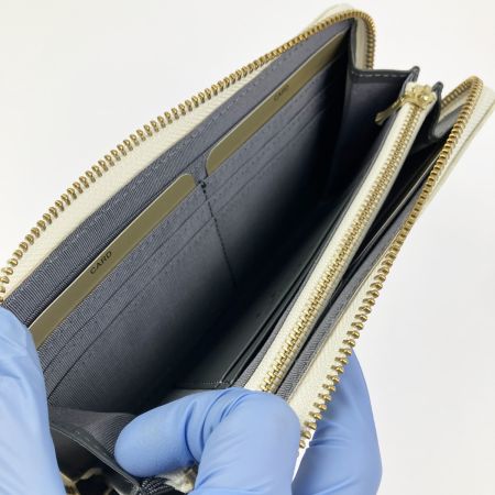  Takano 鎌倉高野 長財布 ラウンドファスナー クロコ型押し エナメル アイボリー系