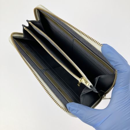  Takano 鎌倉高野 長財布 ラウンドファスナー クロコ型押し エナメル アイボリー系