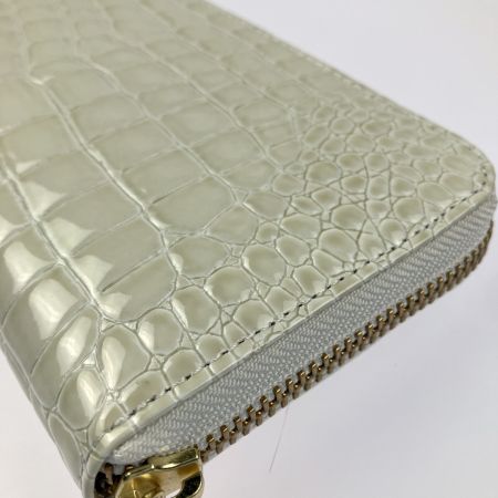  Takano 鎌倉高野 長財布 ラウンドファスナー クロコ型押し エナメル アイボリー系