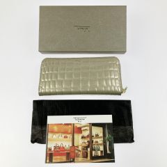  Takano 鎌倉高野 長財布 ラウンドファスナー クロコ型押し エナメル シャンパンゴールド Aランク