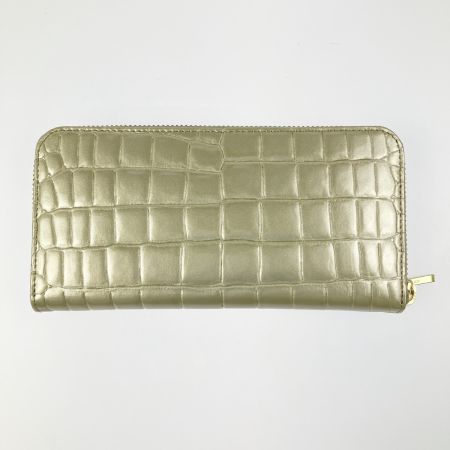  Takano 鎌倉高野 長財布 ラウンドファスナー クロコ型押し エナメル シャンパンゴールド