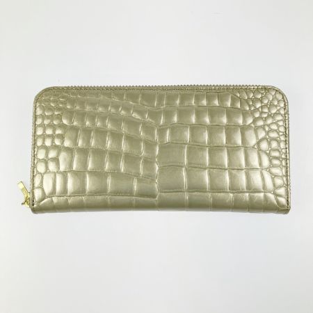  Takano 鎌倉高野 長財布 ラウンドファスナー クロコ型押し エナメル シャンパンゴールド