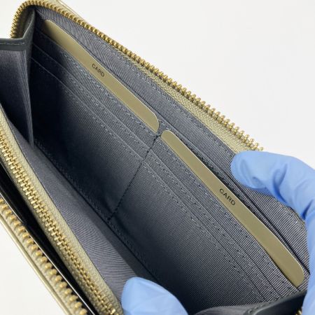  Takano 鎌倉高野 長財布 ラウンドファスナー クロコ型押し エナメル シャンパンゴールド