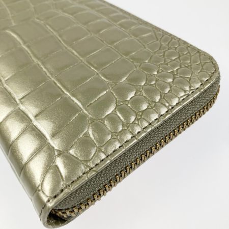  Takano 鎌倉高野 長財布 ラウンドファスナー クロコ型押し エナメル シャンパンゴールド