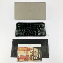  Takano 鎌倉高野 長財布 ラウンドファスナー クロコ型押し エナメル グリーン Aランク