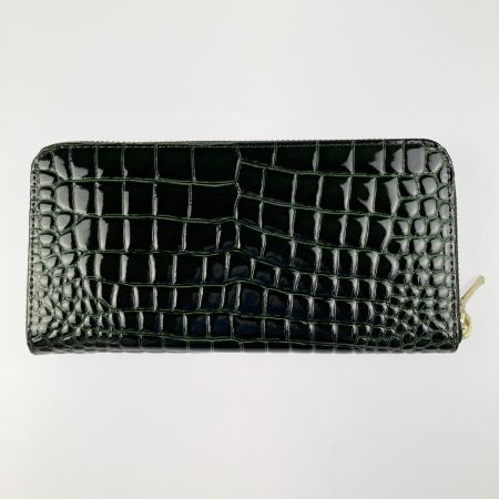  Takano 鎌倉高野 長財布 ラウンドファスナー クロコ型押し エナメル グリーン