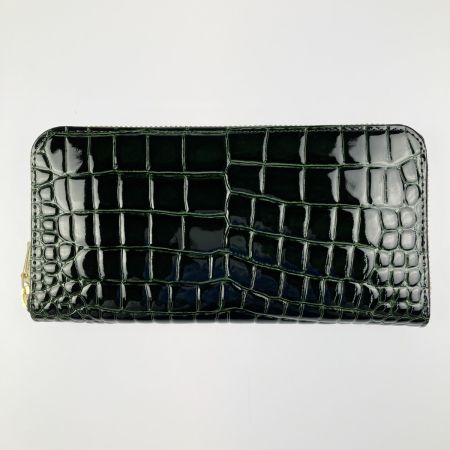  Takano 鎌倉高野 長財布 ラウンドファスナー クロコ型押し エナメル グリーン