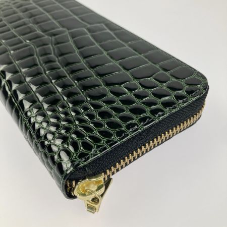  Takano 鎌倉高野 長財布 ラウンドファスナー クロコ型押し エナメル グリーン