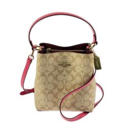 ▽▽ COACH コーチ スモール タウン バケット バッグ シグネチャー 2312 ベージュ×ピンク Aランク