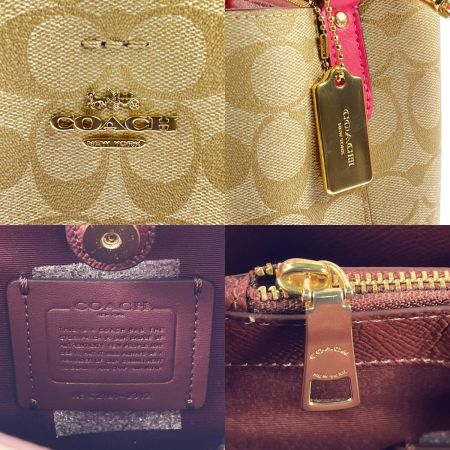 COACH コーチ スモール タウン バケット バッグ シグネチャー 2312 ベージュ×ピンク