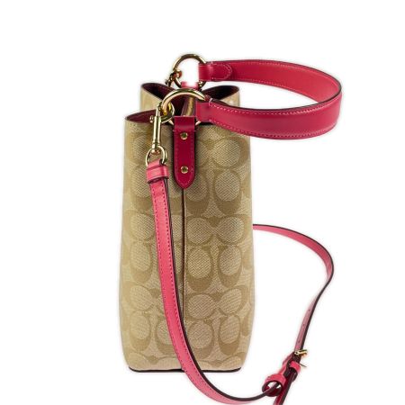  COACH コーチ スモール タウン バケット バッグ シグネチャー 2312 ベージュ×ピンク