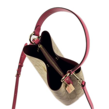  COACH コーチ スモール タウン バケット バッグ シグネチャー 2312 ベージュ×ピンク