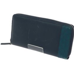 ▼▼ GUCCI グッチ ラウンドファスナー長財布 グッチシマ 307993 ネイビー×グリーン レザー 傷多数 財布本体のみ Cランク