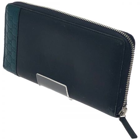  GUCCI グッチ ラウンドファスナー長財布 グッチシマ 307993 ネイビー×グリーン レザー 傷多数 財布本体のみ